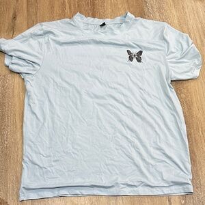 SHEIN Light Blue Tee with Butterfly Accent